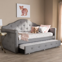 Baxton Studio WA5011-Gray-Daybed Emilie Modern and Contemporary Grey Fabric Upholstered Daybed with Trundle